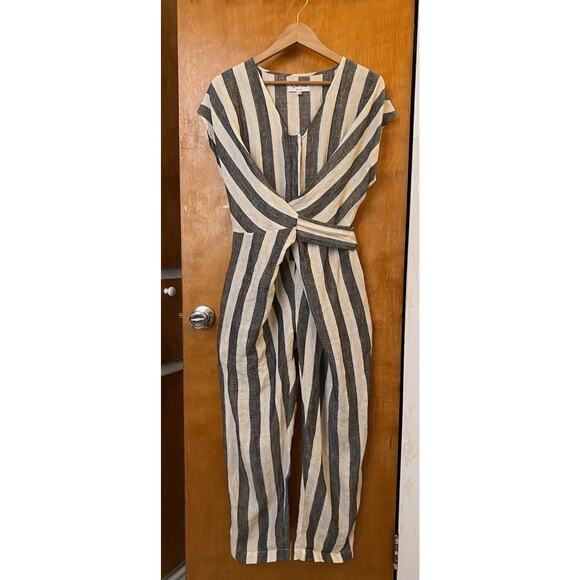 Rujuta Sheth Venus Jumper Organic Sustainable Linen Gray Stripes Romper Size XS - Picture 2 of 7